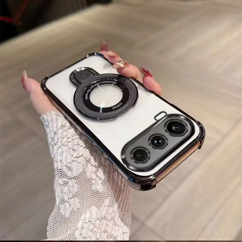 Shockproof Transparent Magnetic Stand Holder Case with Camera Protection