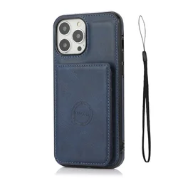Premium Magnetic Flip Wallet Phone Case with Leather Cover and Credit Card Holder - iPhone 13 Mini (Blue)