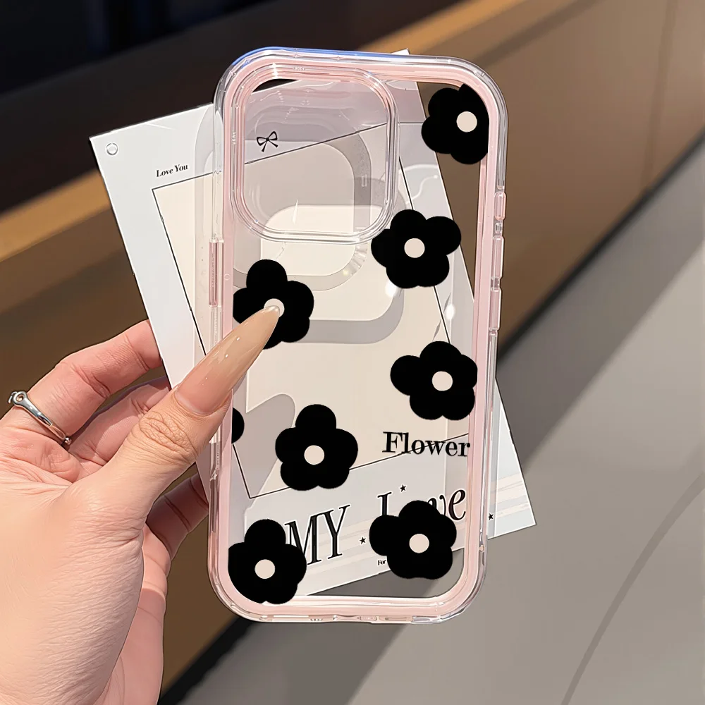 Elegant Black Flower Shockproof Phone Case - Soft Candy Cover