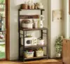 Kitchen Bakers Rack with Power Outlet, Coffee Bar Table 4 Tiers, Kitchen Microwave Stand with 6 S-shaped Hooks 6