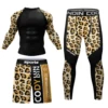 New Kickboxing Rashguard Jiu Jitsu MMA T-shirt +Pant Set Men Bjj Gi Rash Guard Gym Muay Thai Shorts Leopard Printed Active Wear 2