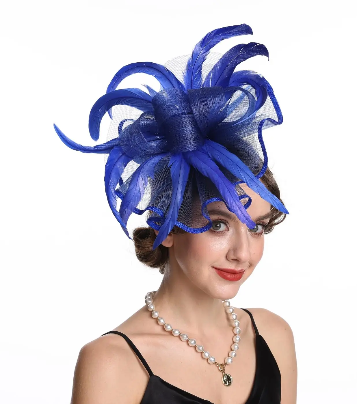2026 Elegant Women's Fascinator Hat with Mesh and Big Feather Hair Clip Headpiece for Weddings Tea Party Hair Accessories