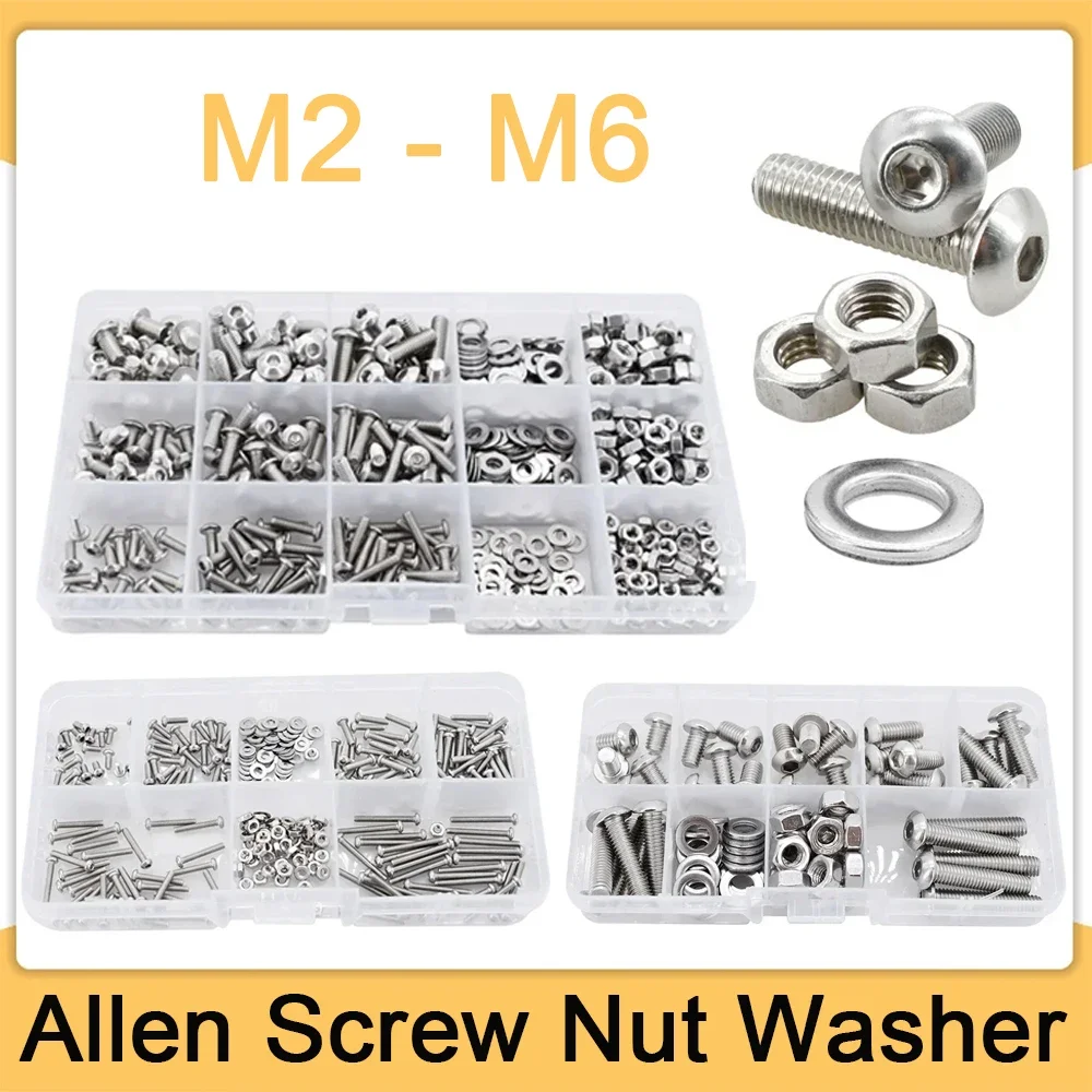 Hex Socket Screw ISO7380 Stainless Steel Allen Bolt Flat Washer Hexagonal Nut Kit Metal Machine Screws Spacer Set