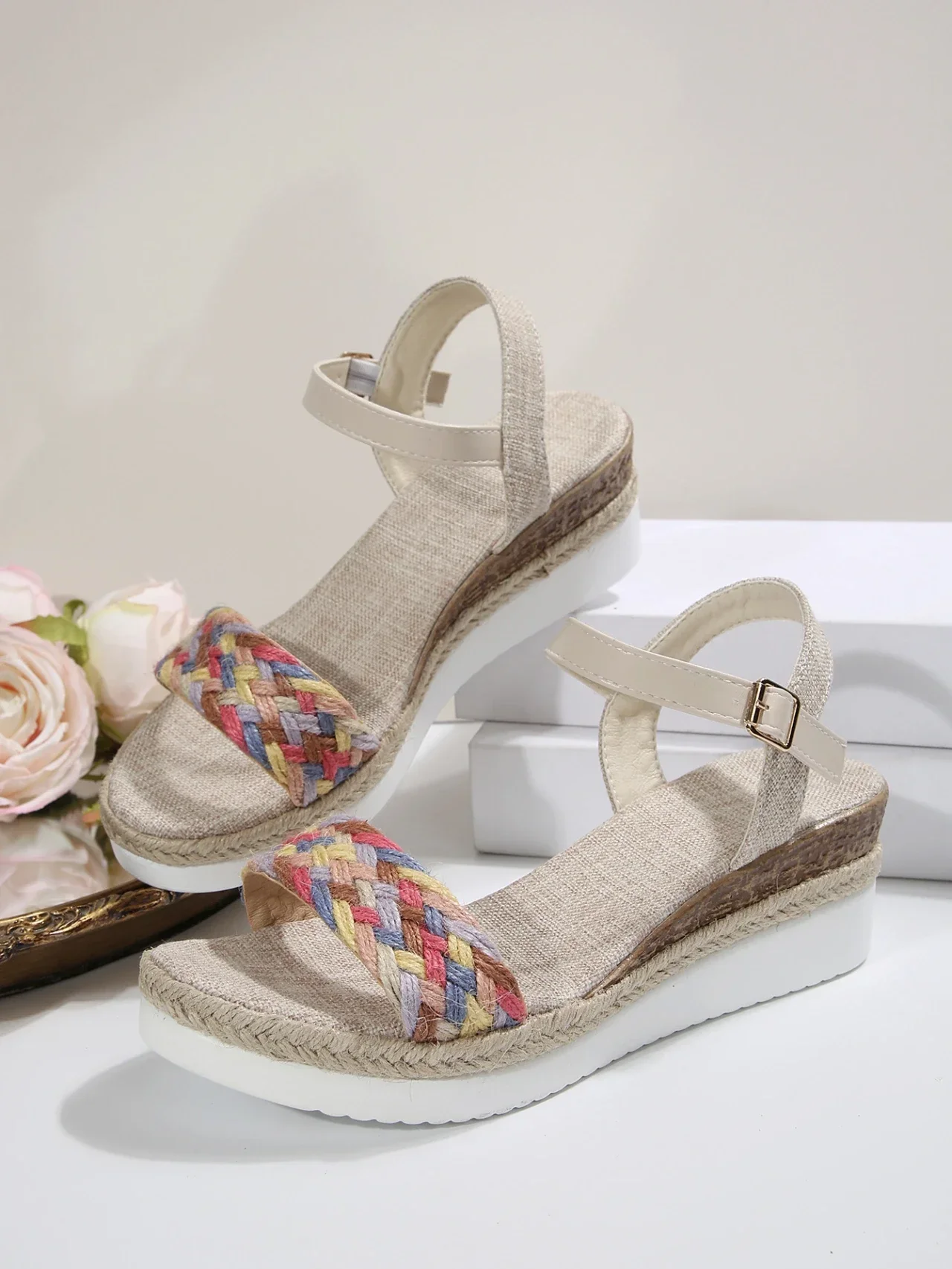 Sommer frauen High Heel Sandalen Ferse Große Größe Bunte Geflochtenen Seil Alias De Mujer Outdoor Vielseitig Zapatillas De Mujer – Detail 3
