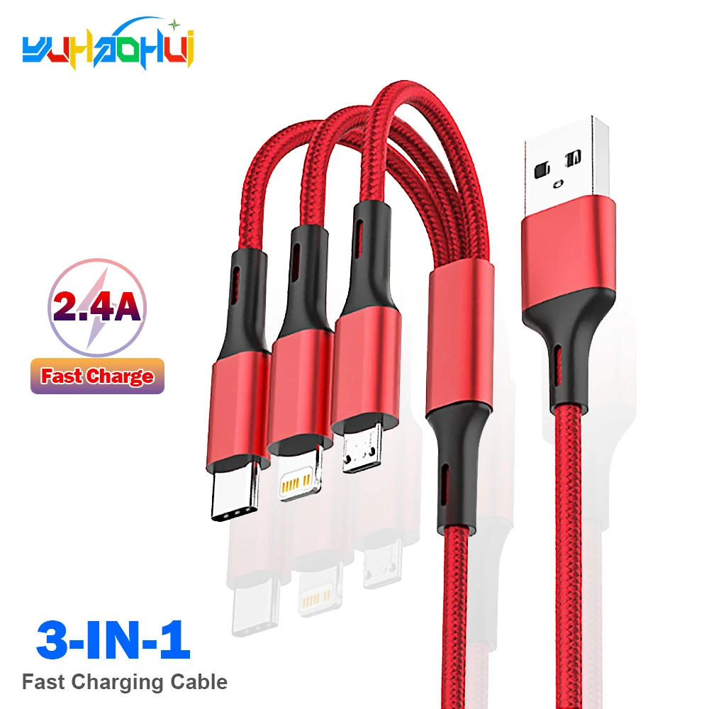 Universal 3-in-1 Fast Charging USB Cable - 2.4A Max