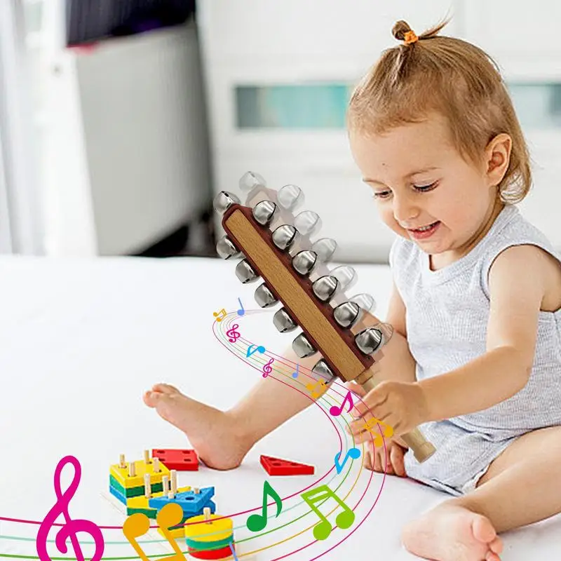 Wooden Hand Bells Christmas Musical Hand Bell Wooden Shaker Jingle Bells 13 Bell Instruments Kids Musical Toy For Early
