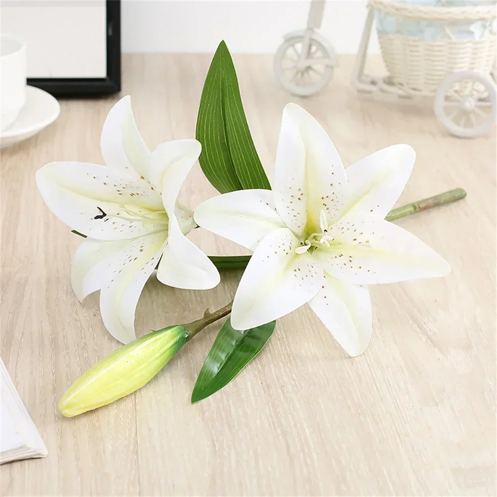 41cm Artificial Flowers Wedding Bouquet Single Lily Flower Two Flowers One Bud Branch Home Garden Decor Dia De La Madre Flores