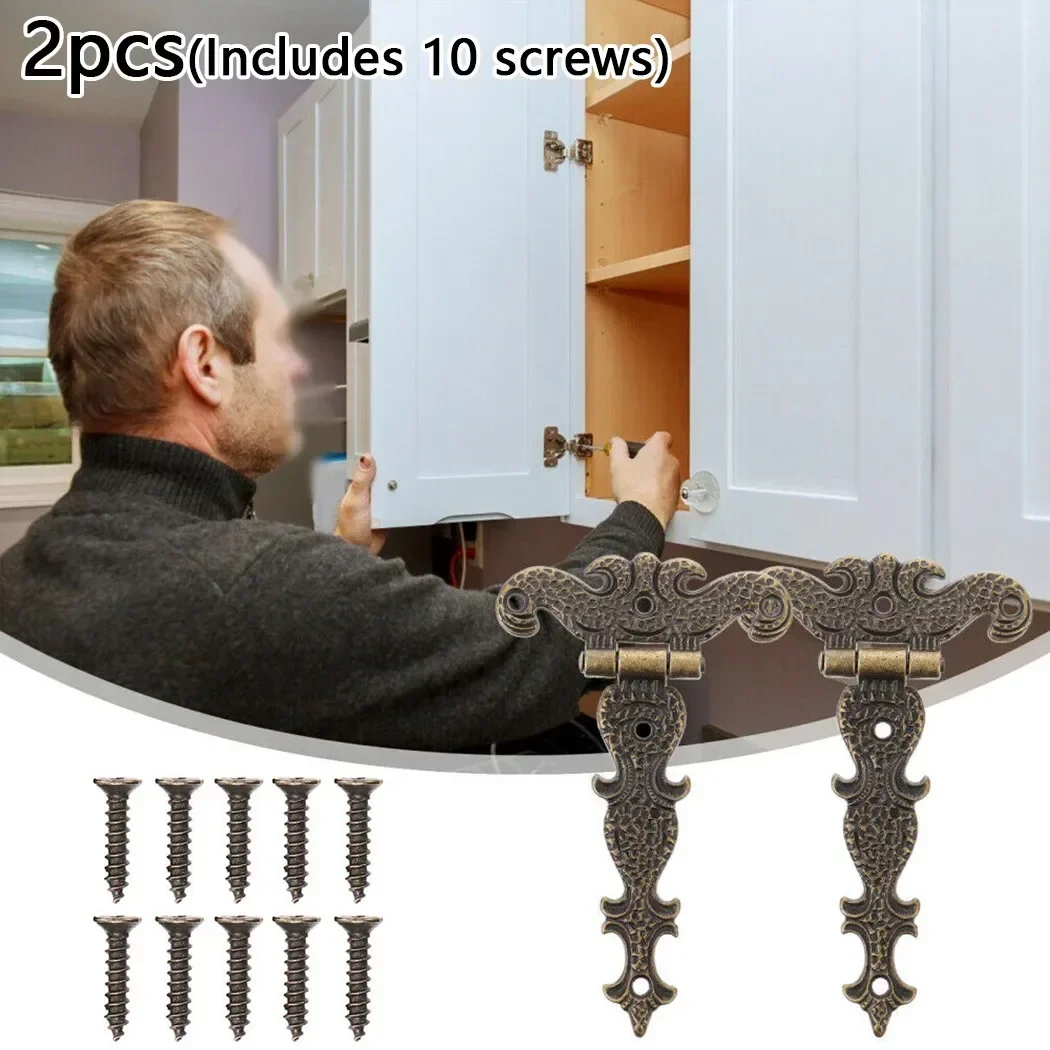 2pcs Bronze Zinc Alloy Hinge Furniture Fittings Butt Hinges Antique Wooden Box Decorative Hinge Repair Kit Furniture Hardware