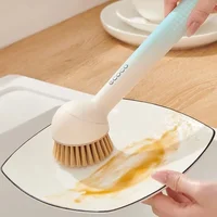 Cepillo de limpieza de bambú para fregadero de cocina, cepillo de fregado para el hogar, mango largo, pelo suave, para lavar platos