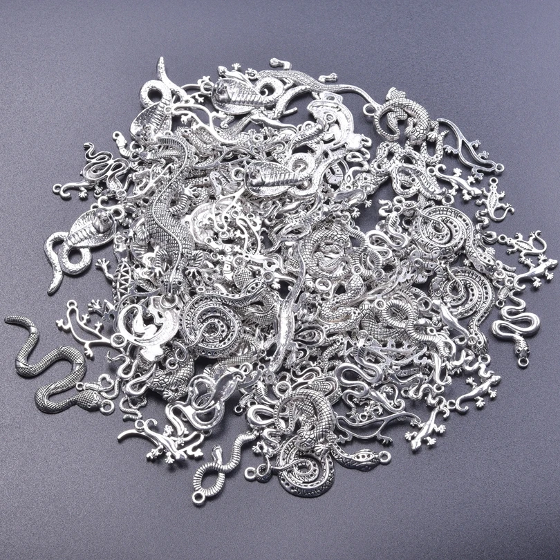 

Mixed Alloy Antique Silver Color Snake Lizard Pendant Charms For Women Jewelry Making DIY Bracelet Necklace Materials Bulk Item