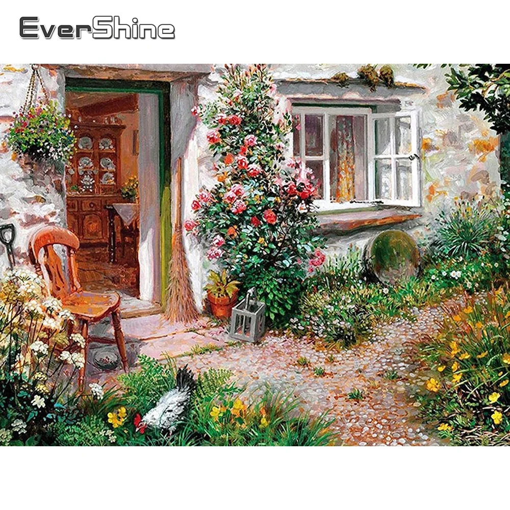 EverShine Diamond Painting Garden Full Square 5D Diamond Embroidery Landscape House Mosaic Cross Stitch Home Decor