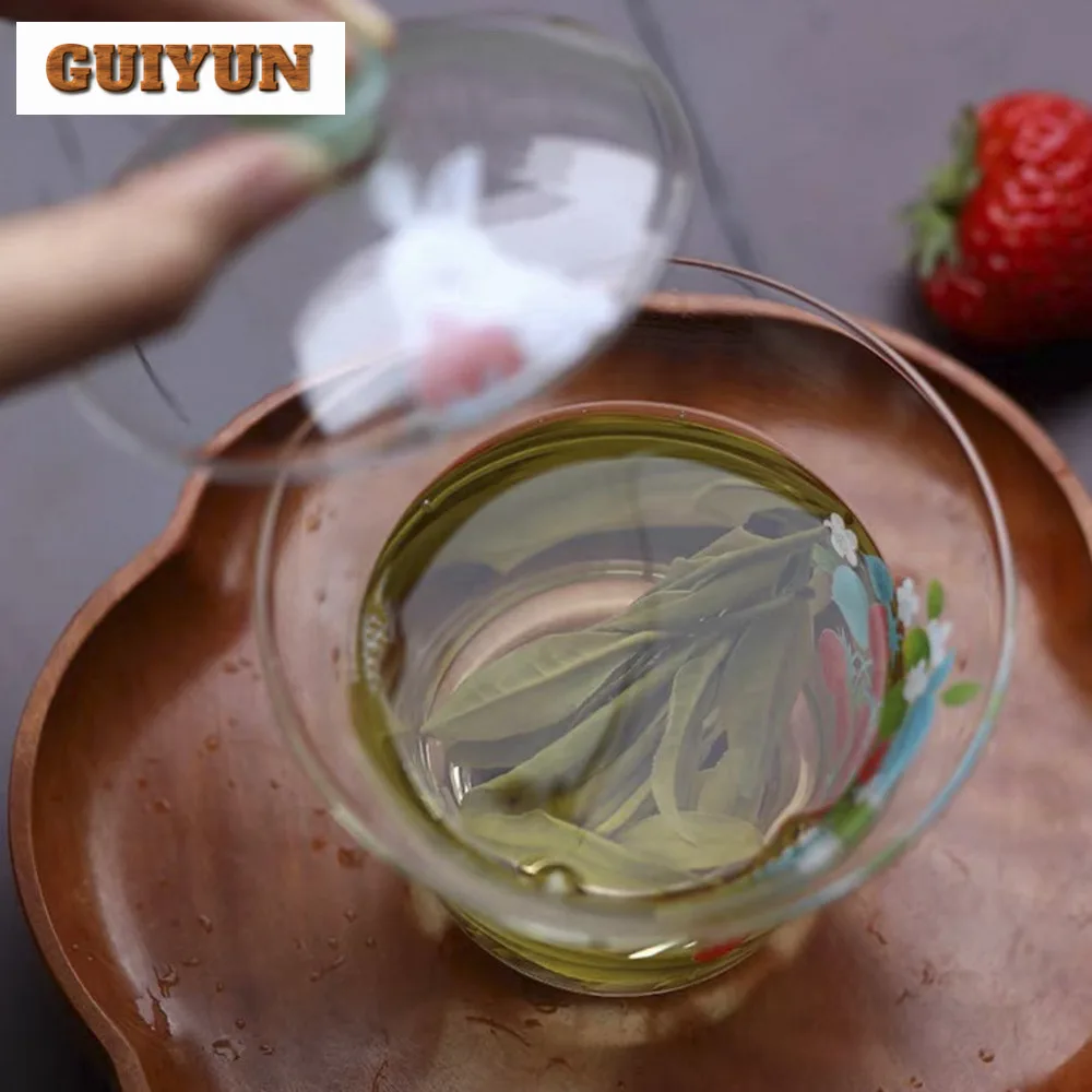 155ml Strawberry Heat-resistant Glass Gaiwan Luxury Tea Tureen Household Tea Making Cover Bowl Services Equipment Ornaments