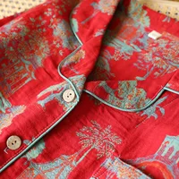 2026 New Spring and Autumn Women's Pajama Set 100% Cotton Retro Color Woven Home Clothes Long Sleeve Long Pants Two Piece Set - Image 5