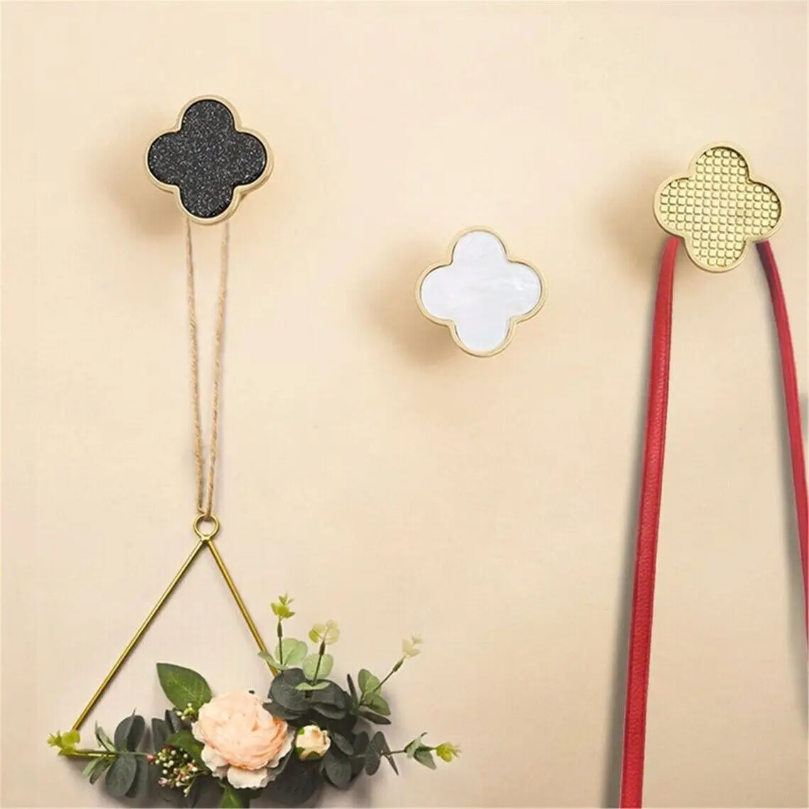 Solid Brass Four-leaf Clover Wall Mounted Coat Hooks Home Decorative Hallway Bags Keys Clothes Hangers Bathroom Towel Hook 3