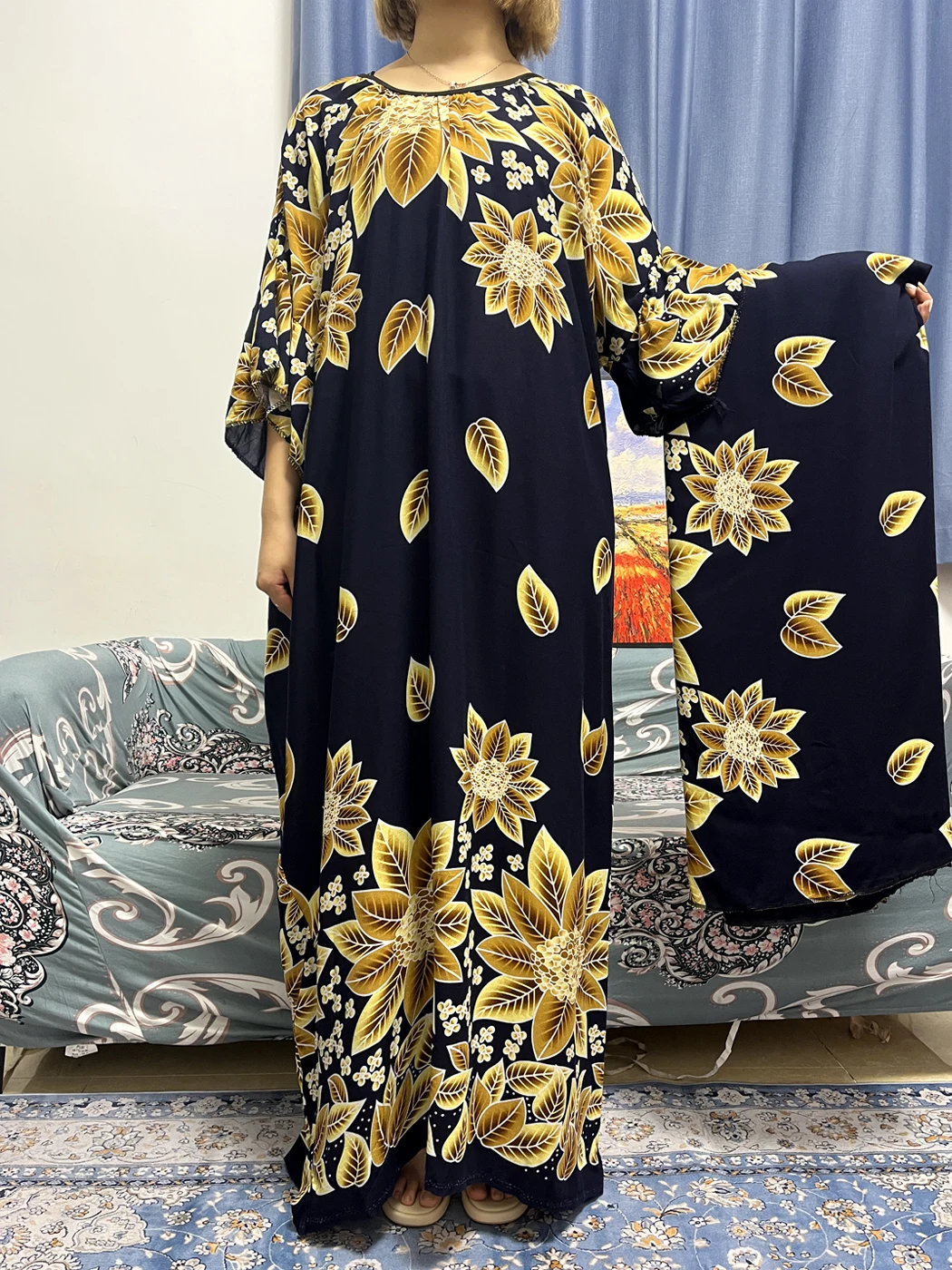 Abayas For Women 2023 Mulim Dubai Kaftan Cotton Ramadan Jilbab Caftan Marocaine African Prayer Clothes With Big Shawl Scarf