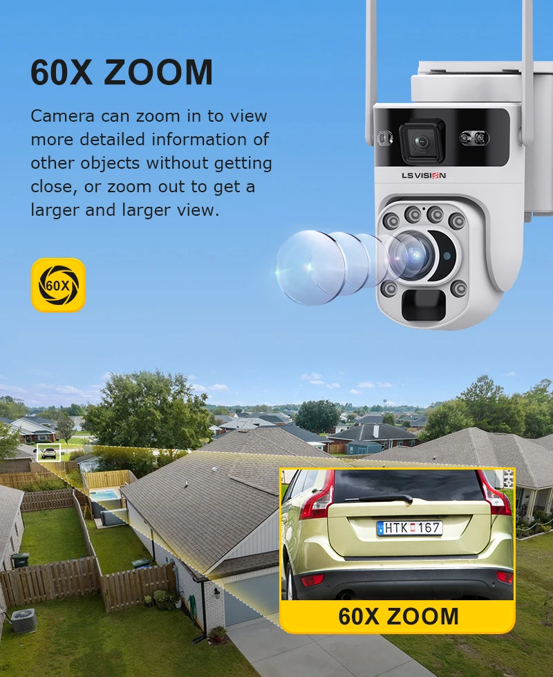 6K 4G SIM Solar Camera 60X ZOOM WiFi Security Cameras Outdoor Surveillance Cam P