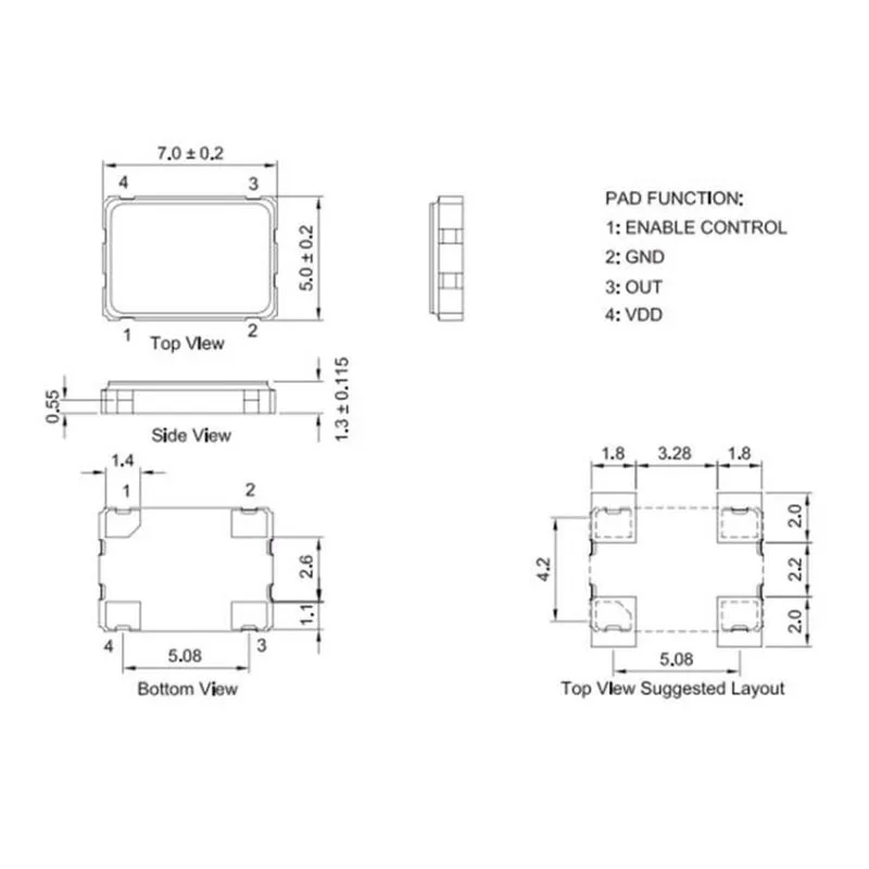 10개/묶음 100MHZ 5*7mm 7050 5070-4P SMD 오실레이터 100M 100.000MHZ 3.3V-5V 액티브 크리스탈 오실레이터