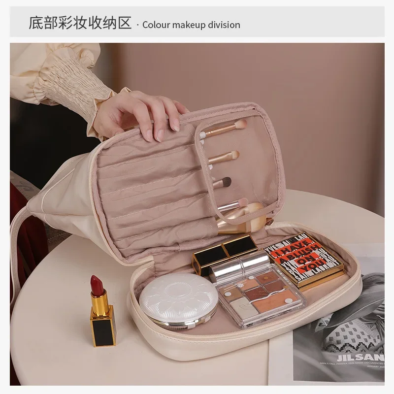 High Capacity Outdoor Girl Makeup Bag Double Pu Leather Makeup Pouch Large Capacity Cosmetic Organizer for Women Travel Case New