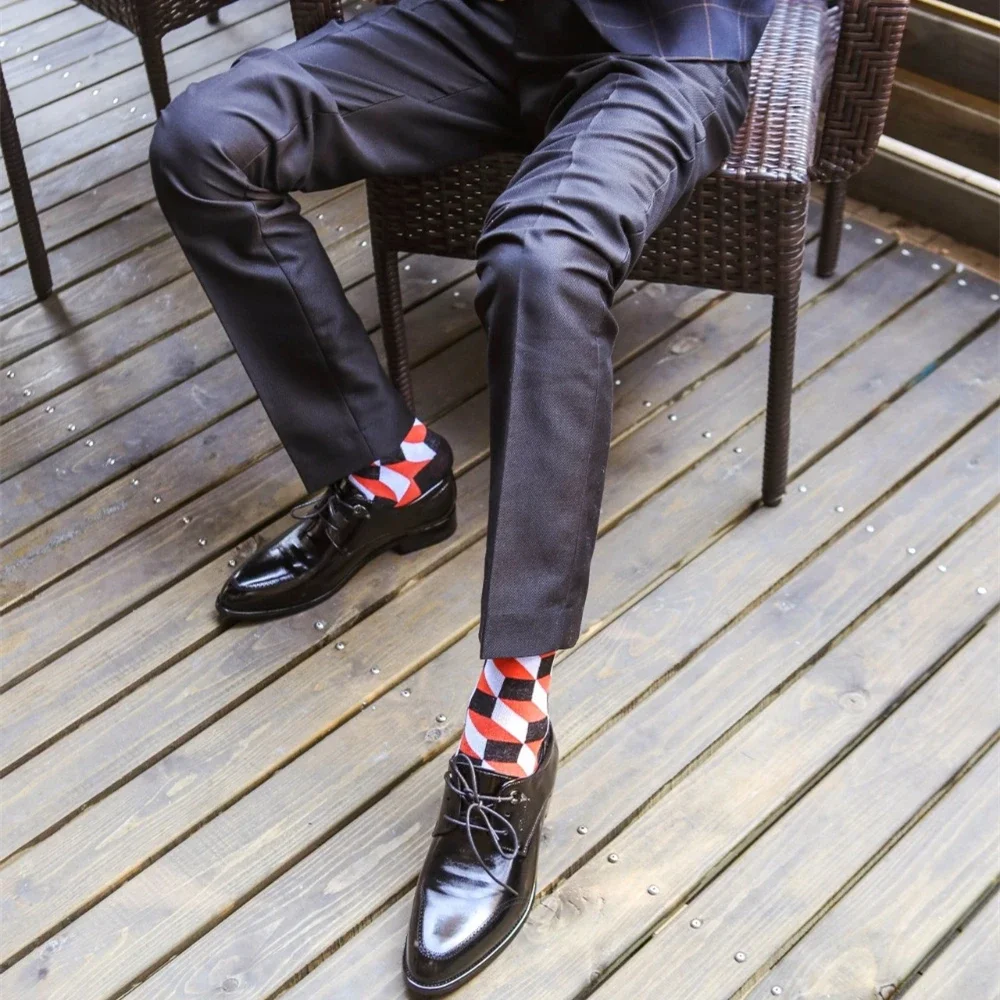 5 Pairs Men's Colorful Patterned Cotton Crew Socks