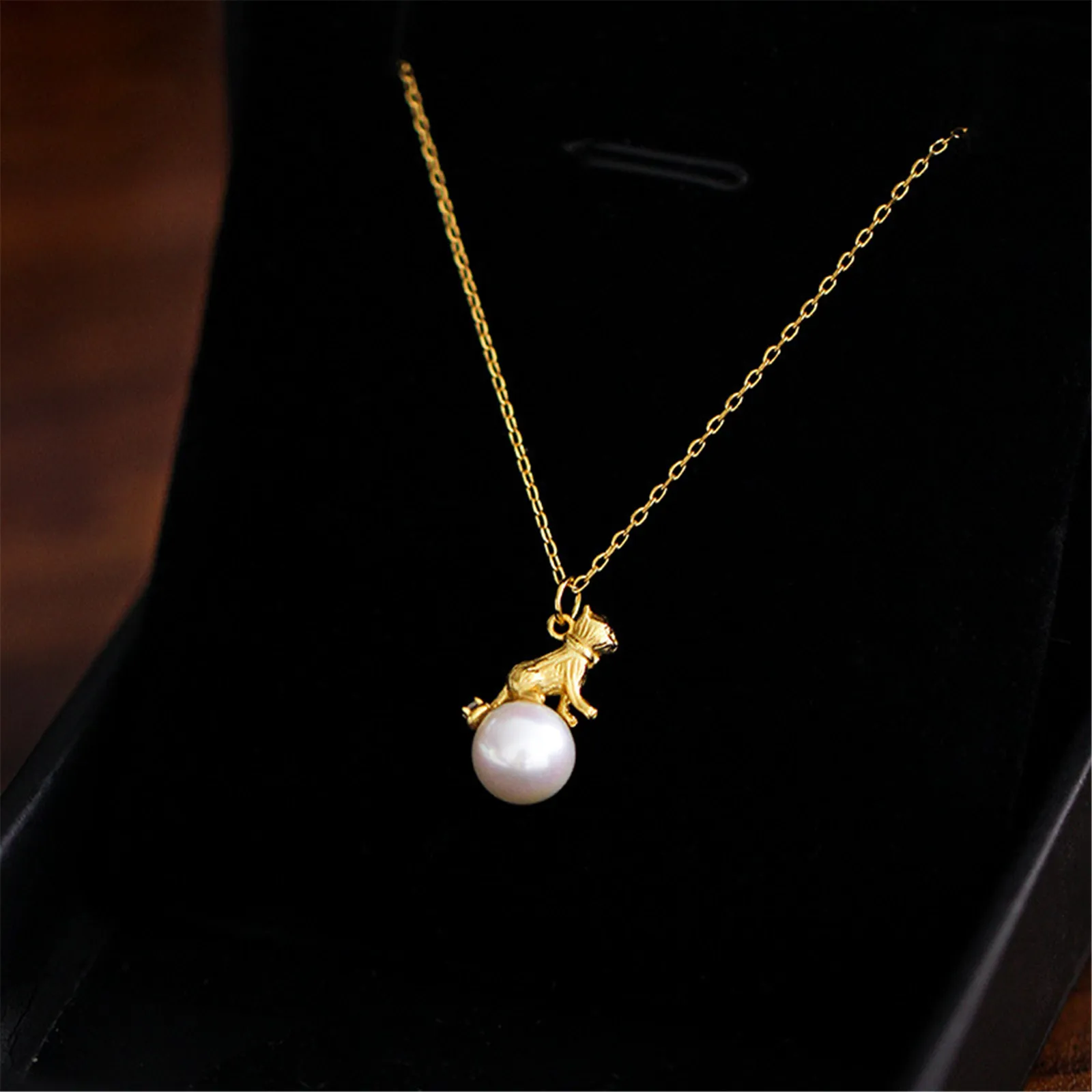 Gold Color Cat Pendant Sterling 925 Silver Pearl Necklace for Women Girls Trendy Cute Pet Animal Designer Jewelry