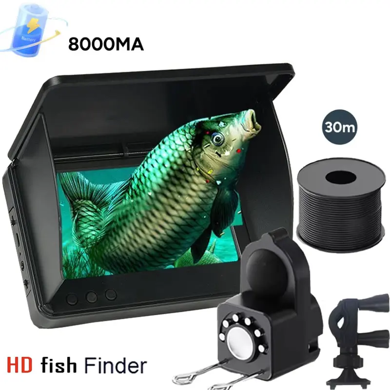 Caméra de pêche portative 4,3 pouces avec vision nocturne - Détecteur de profondeur main libre 1080P