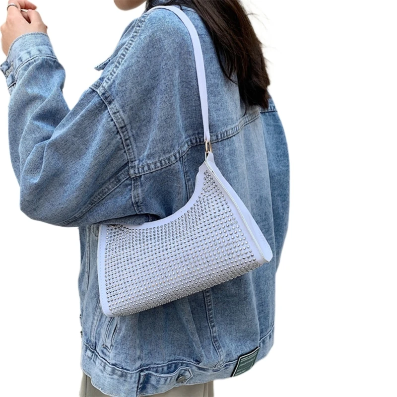 Sophisticated Diamond-studded Underarm Bag Fashionable Shoulder Purse for Women E74B