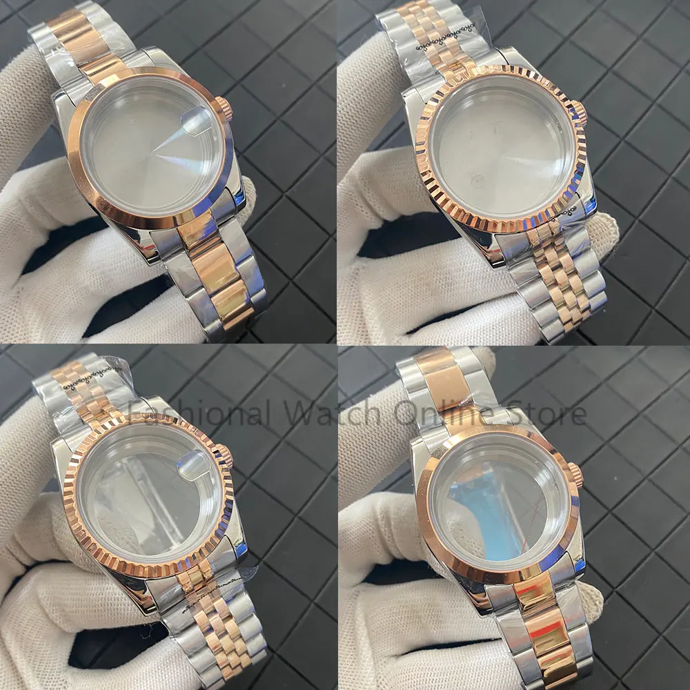 

39mm Stainless Steel Watch Case Oyster Perpetual Rose Gold Case Sapphire Glass Jubilee braclet Shell for NH35/NH36/4R Movement