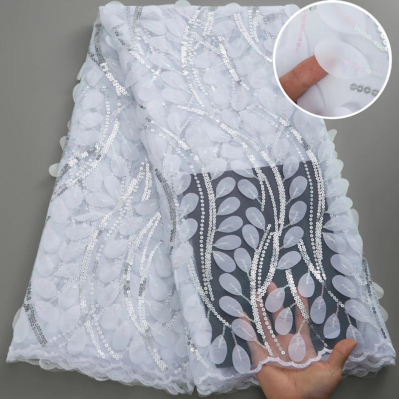 

White African 3D Sequins Lace Fabric 2022 High Quality Lace Nigerian French Mesh Tulle Lace Fabrics For Women Party Sew Y2999