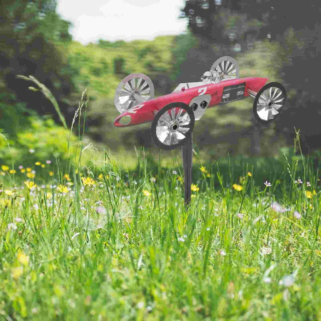 Kert Díszítő Szélmalom Vicces Fém Kézműves Dísz Kültéri Játék Játékok Gyerekek Versenyautó Rozsdamentes Acél Jelenet Gyerek - Image 2