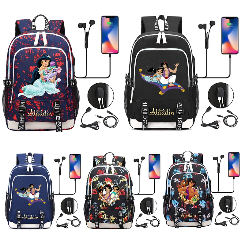 

New Aladdin Multifunction Laptop Backpacks Student USB Charging Backpack Famale Colorful Print Rucksack Travel Bag Mochila