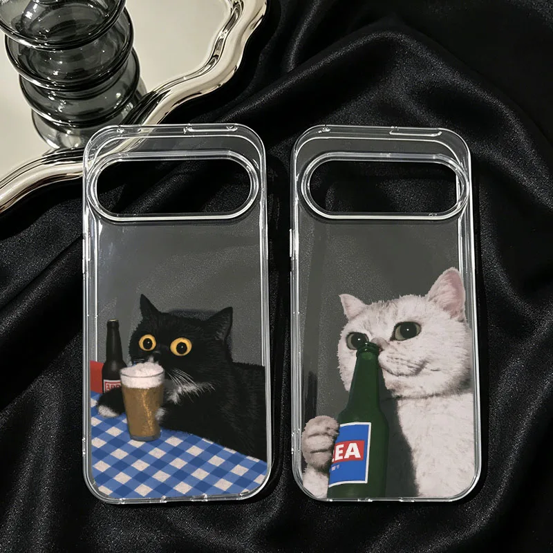 Funny Cat Drink Couple Clear Soft Phone Cover Case