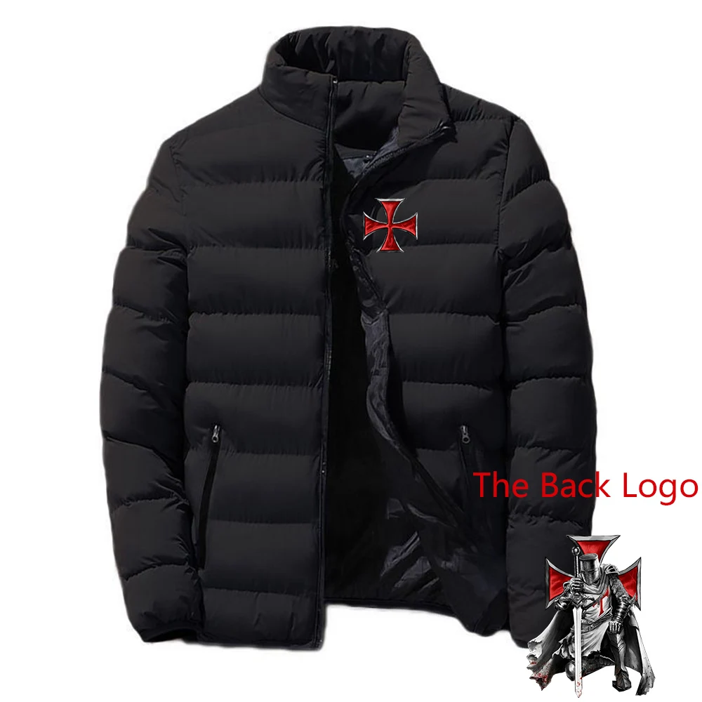Men's Knights Templar Printing Fashion Solid Tracksuit Thicken Zipper Cotton Clothing Winter Warm Leisure Jacket Coat