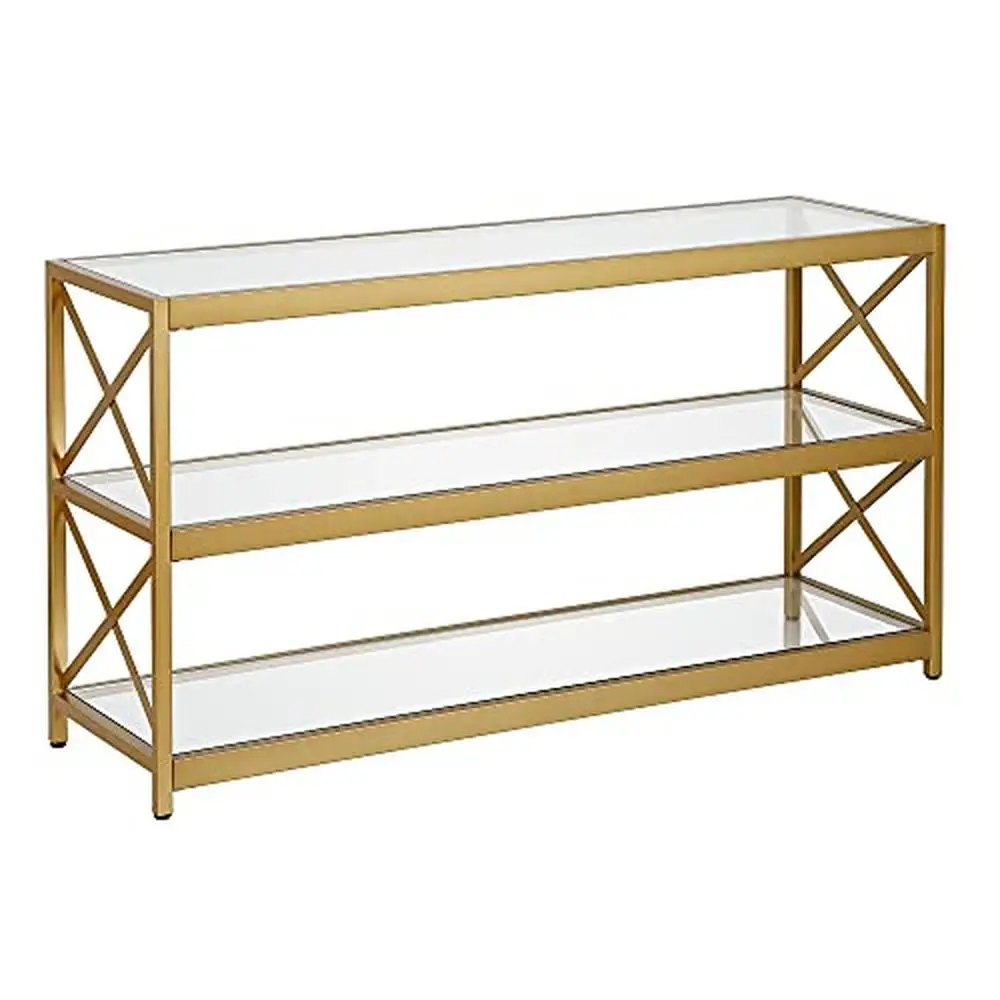 

Rectangular TV Stand TVs up to 50" Brass Finish Glam Design Accommodates Entertaining Space Items Dimensions 15 x 48 x 26 inches