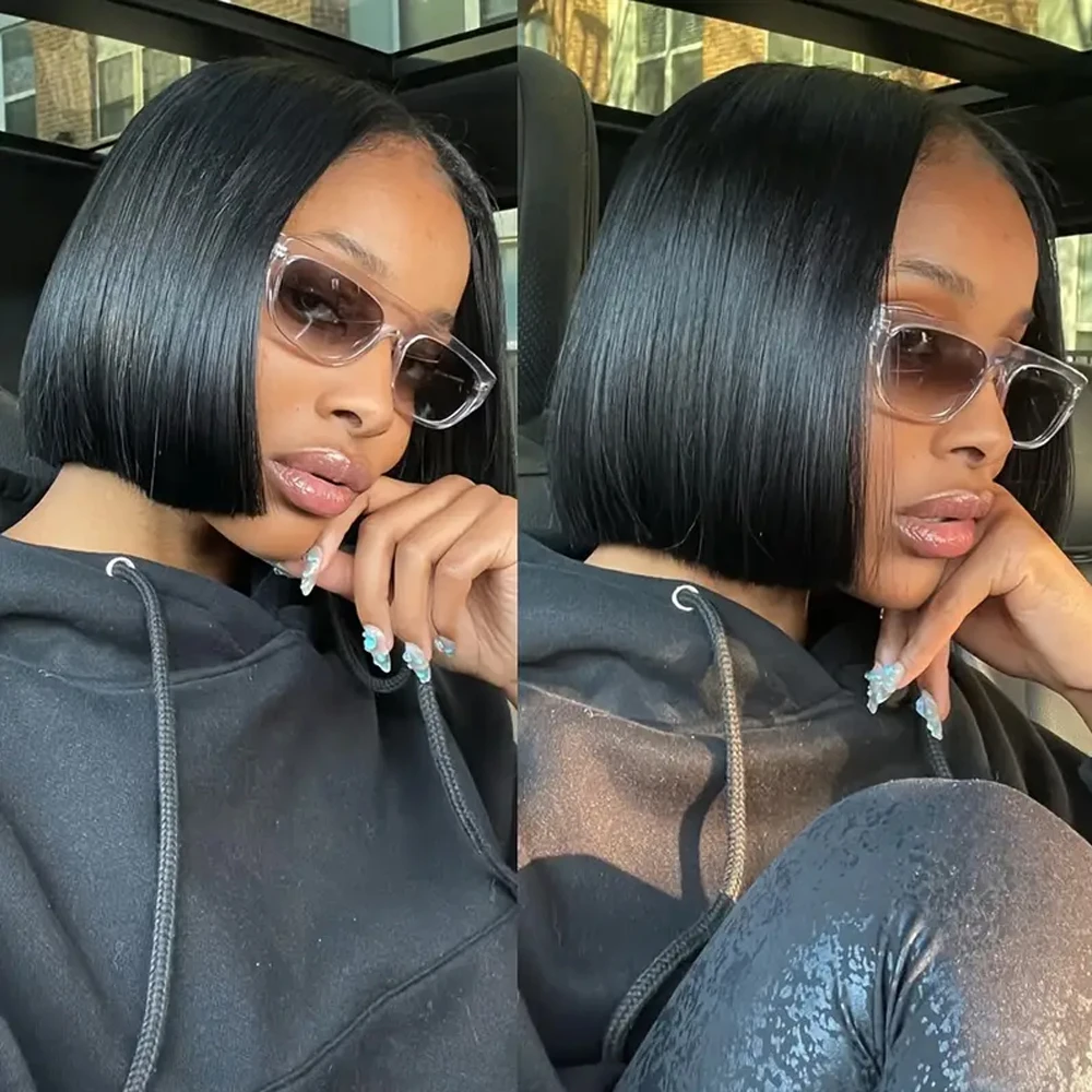 Human hair wig lace front wig human hair wigs front lace wig 2X6 Lace Deep Part Bob Wig Human Hair Straight 18 Inch 250% Density Double Drawn Transparent Lace Closure Short Bob Wig Virgin