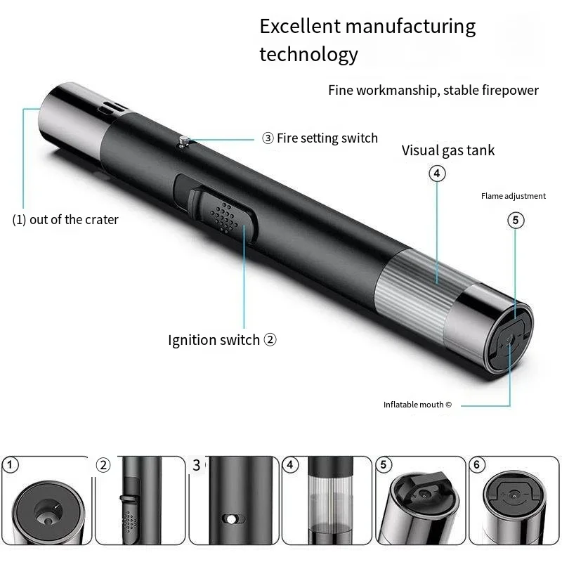 Metal Welding Torch Cigar Igniter Kerosene Lighter BBQ Lighter Butane Gas Lighter Cigarette Lighter Outdoor Barbecue High Temperature Lighter Kitchen Straight Punsh Lighter Home Gadgets