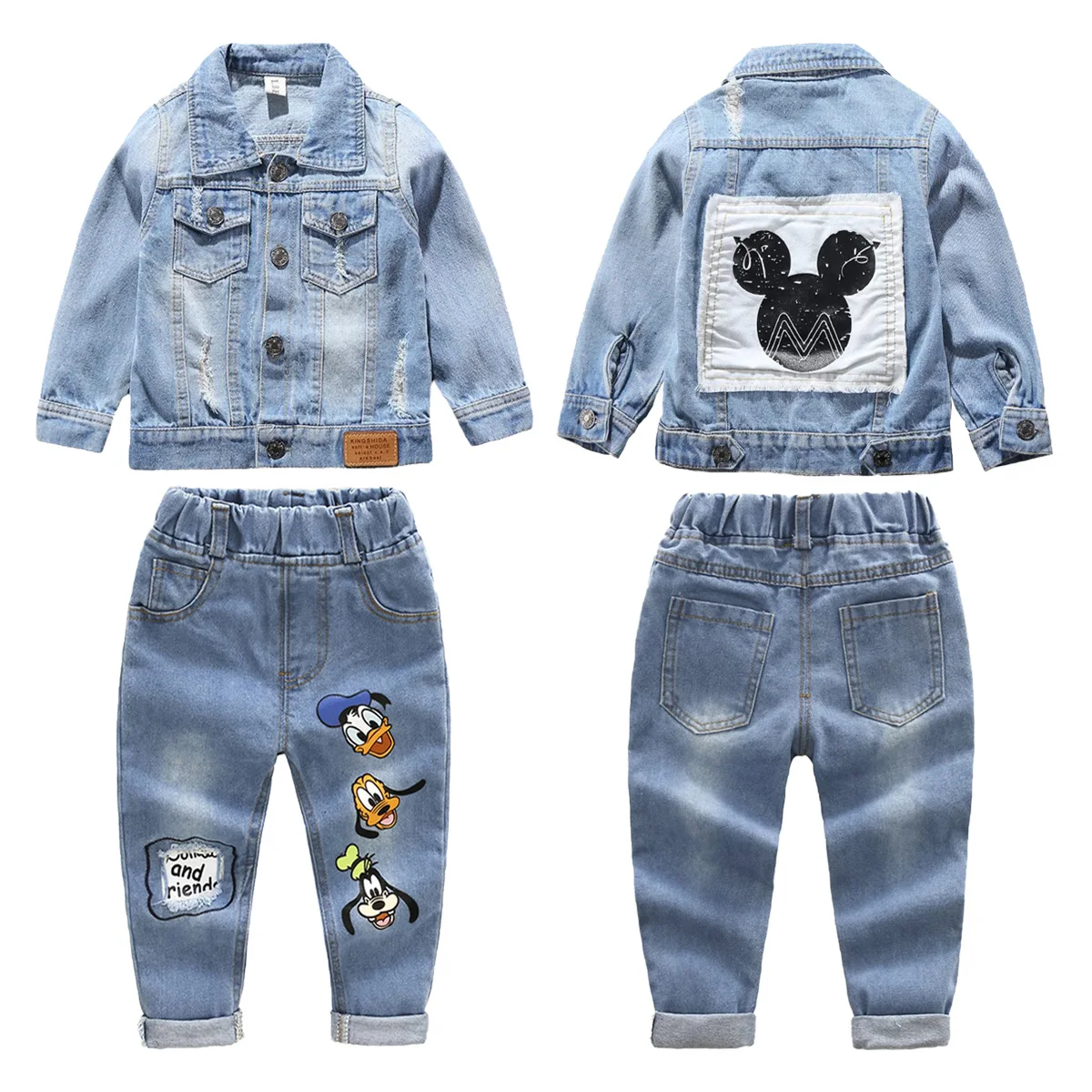 

2024 Spring Baby Boys Denim Clothes Sets Kid Cartoon Mickey Mouse Jean Jacket+Pants 2pce Suit Children Fashion Casual Clothing
