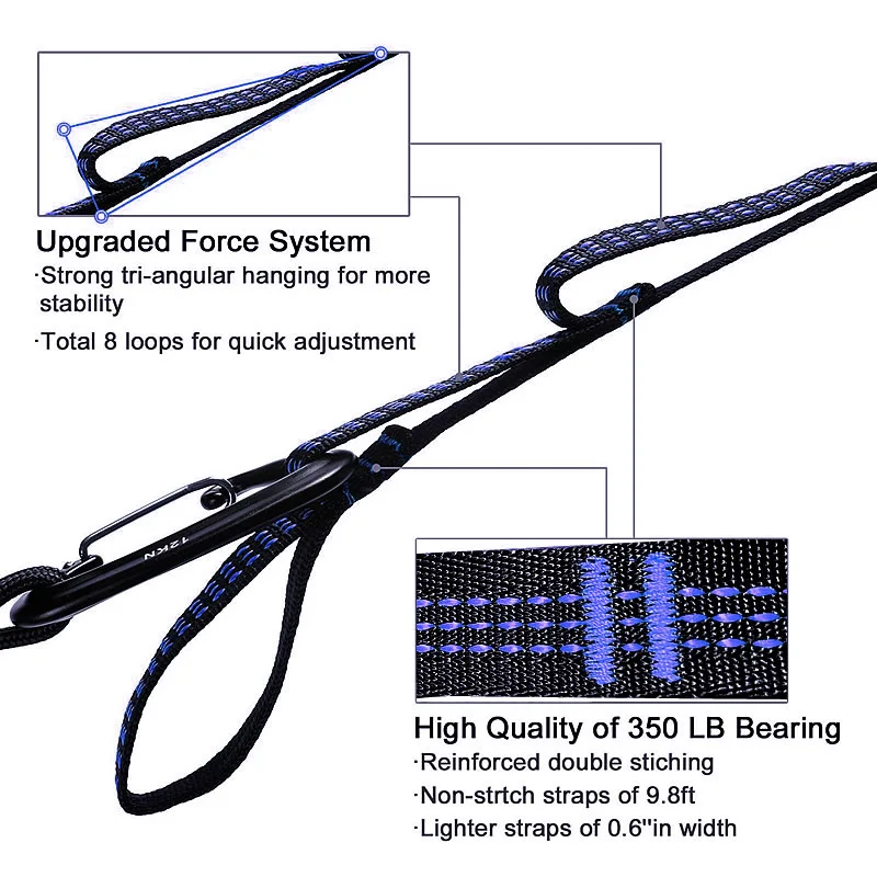 2Pcs Hammock Strap Rope Belt 280cm Tree Hanging Aerial Spare Part 400KG Load Outdoor Yoga Camping Hammock with Buckle