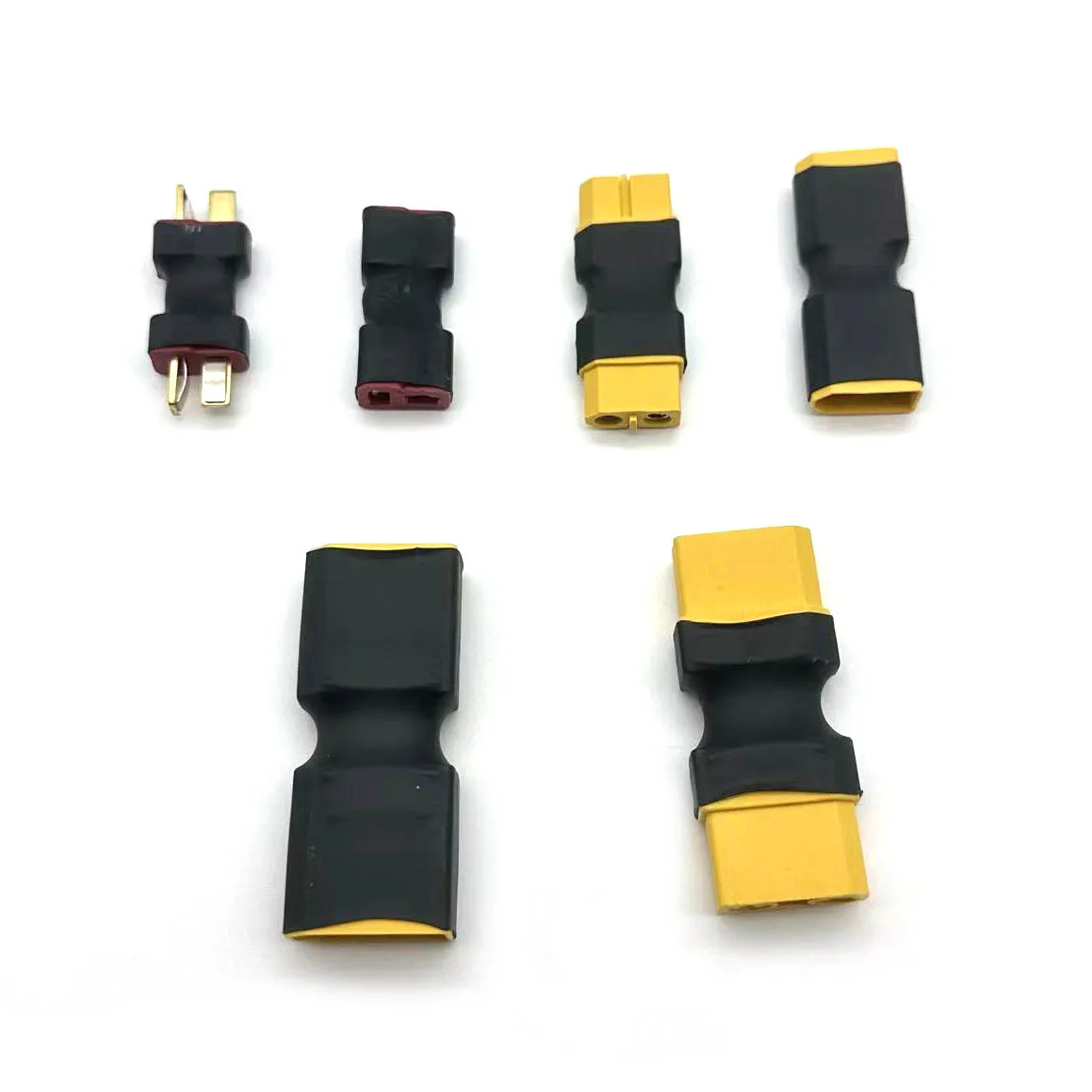 Achetez connecteurs batterie RC T Plug et XT30 femelle en lot, emballage d'origine sur fond blanc.