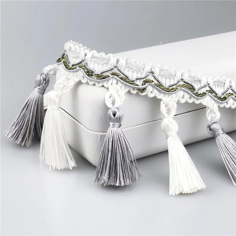 Heavy Curtain Head Lace Tassel Hanging Fringe Trim 13m Ear Complete Two-color Small Hanging Ball Decorative Fabric Accessories