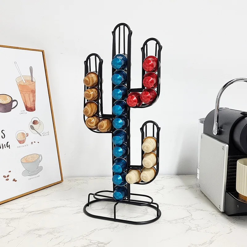 

Black Iron Cactus Coffee Pod Capsule Nespresso Holder Wire Iron Storage Creative Display Metal Rack Coffeware Set