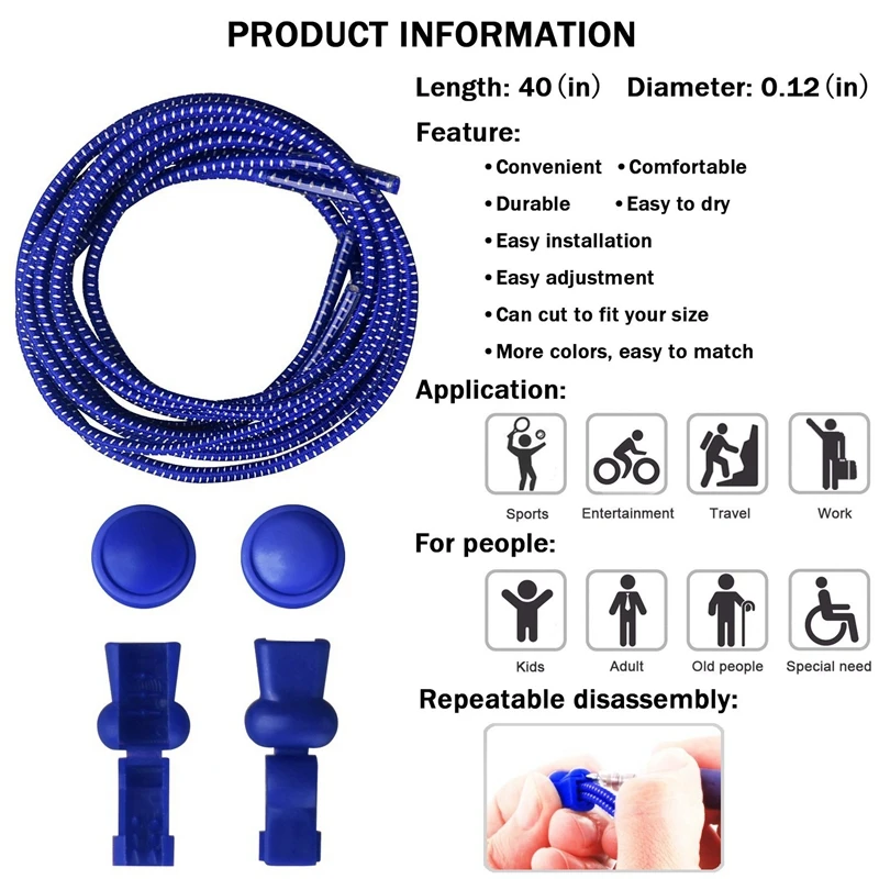 Shoelaces Without Ties Elastic 1 Pair No Tie Round Push The Spring Lock Sports Suitable For All Shoes Shoe Accessories