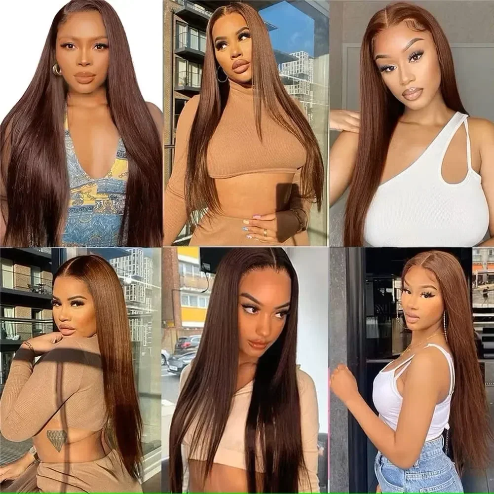 Chocolate Brown Straight Lace Front Wigs 13x6 Transparent Lace Frontal Wig Pre Plucked Remy 13x4 Brazilian Human Hair Wigs 200%