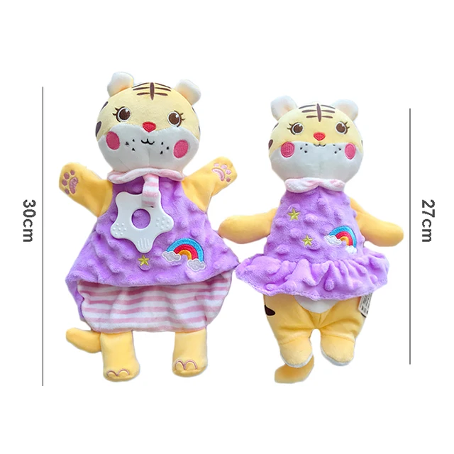 Soft Appease Toys Cartoon Tiger Baby Soothe Reassure Sleeping Animal Blankie Towel Bebes Hand Puppets Toy 2