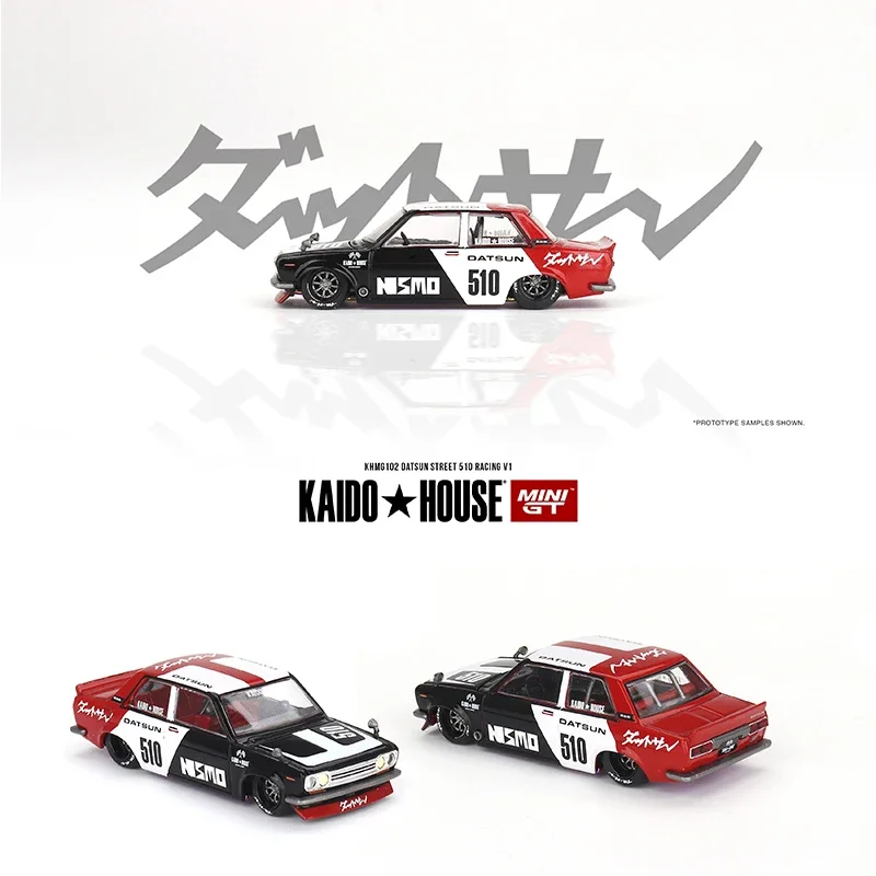 

MINIGT KHMG102 1:64 Datsun Street 510 Racing V1 Openable Hood Diorama Car Model Collection Miniature Kaido House