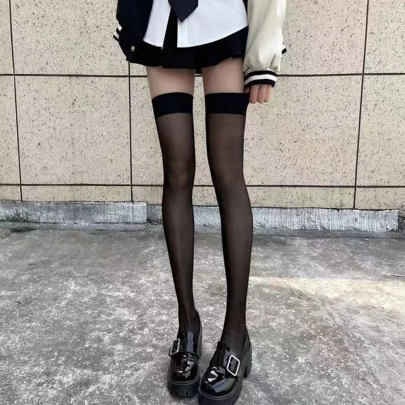 Jk Kostuums Vrouwen Sexy Dij Hoge Netkousen Lolita Meisjes Gothic Punk Transparante Overknee Rode Brede Rand Lange Hoge sokken