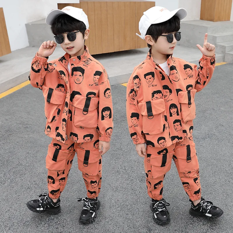 

New Personality Casual Boy Suit Jacket + Pants 2Piece Spring Cartoon Stand Collar Children's Clothing Toddler Children's Clothes