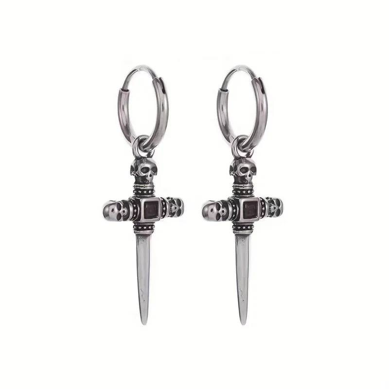 

Fashion Skull Cross Zircon Drop Earrings Men Women Rock Hip Hop Style Stainless Steel Jewelry Accessories Wholesale