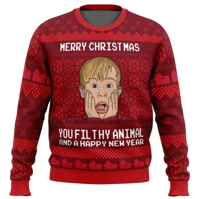thumbnail image 1 of Otoño e invierno Feliz Navidad Solo en casa Suéter feo de Navidad Dibujos animados Anime Mujeres Hombres Jersey Tops Sudadera con capucha, 1 of 5