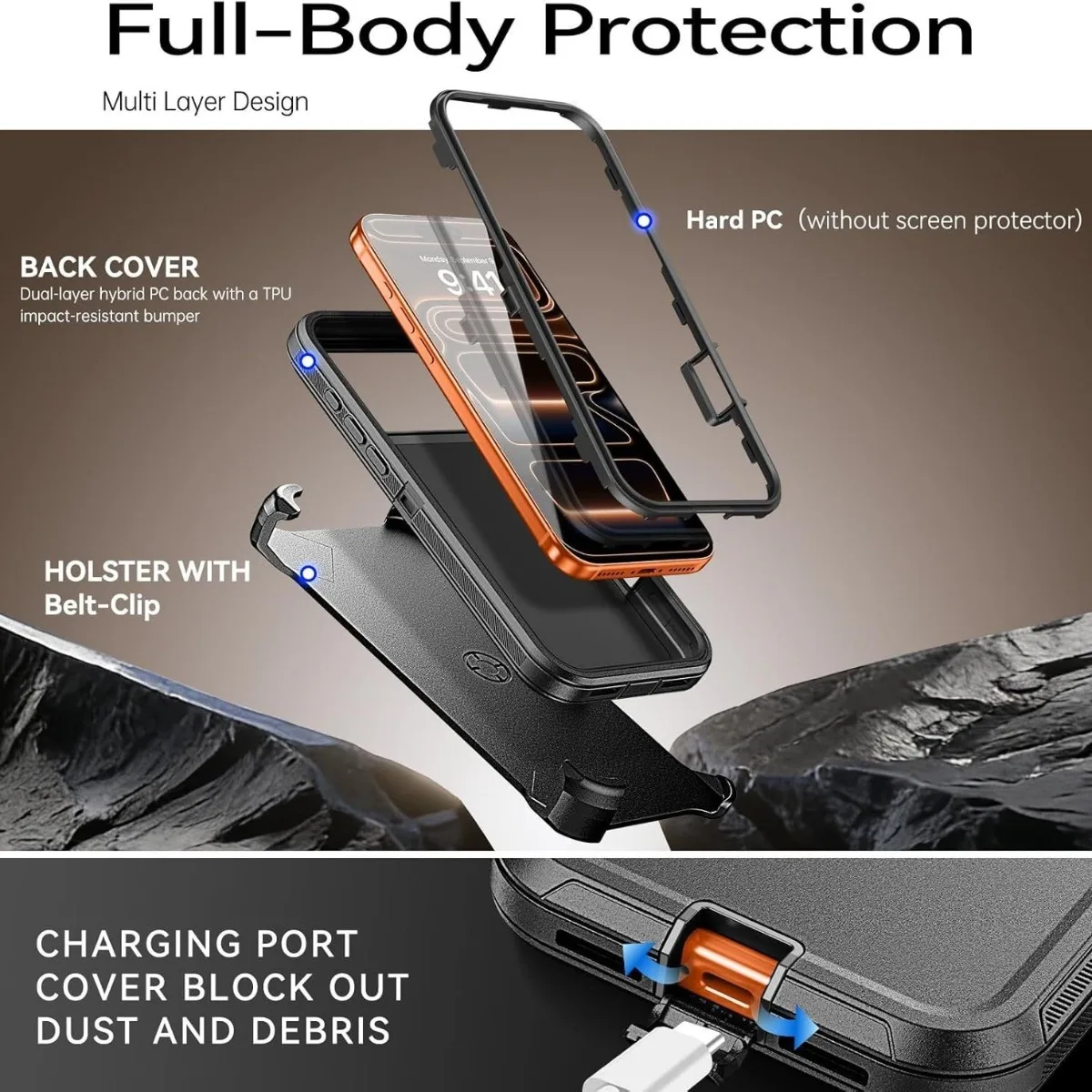 Dual Layer Heavy Duty Armor Rugged Magnetic Shockproof Protective Case with Belt Clip
