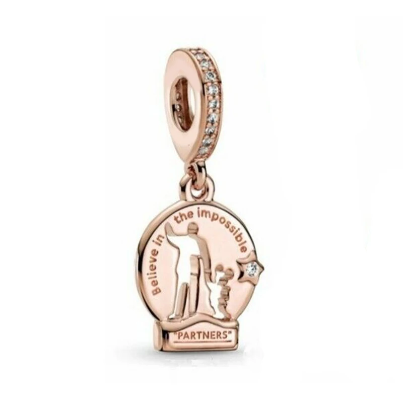 

Real 925 Sterling Silver Bead Walt Disn Parks Mouse Partners Dangle Charm Fit Pandora Women Bracelet Bangle Gift DIY Jewelry